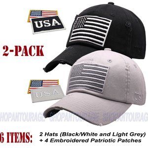 2 Pack: American Flag Vintage Baseball Hat Cap